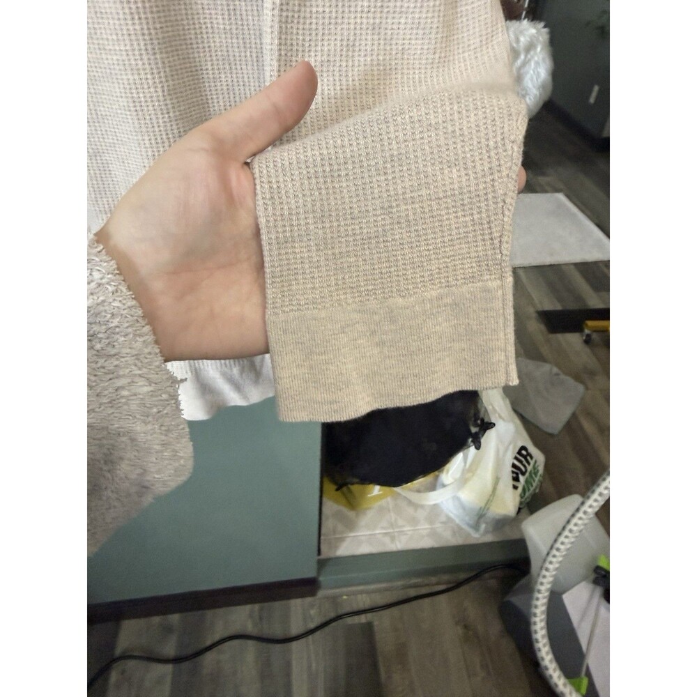 Pure Jill Hooded Top L Khaki Lightweight Waffle Knit Pullover Minimalist Coastal - Picture 4 of 8